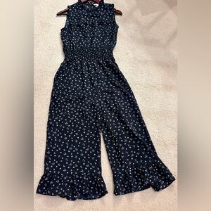 Monteau Black and White Sleeveless Floral Jumpsuit - Size M